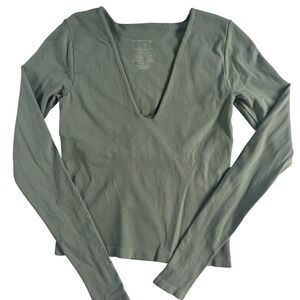 Intimately Free People Top Women XS/S Sage Green Skinny V-Neck Long Sleeve